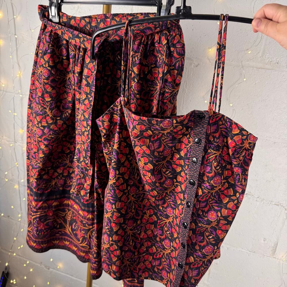 vintage 80s california girl cotton floral skirt cami 2 piece set boho S